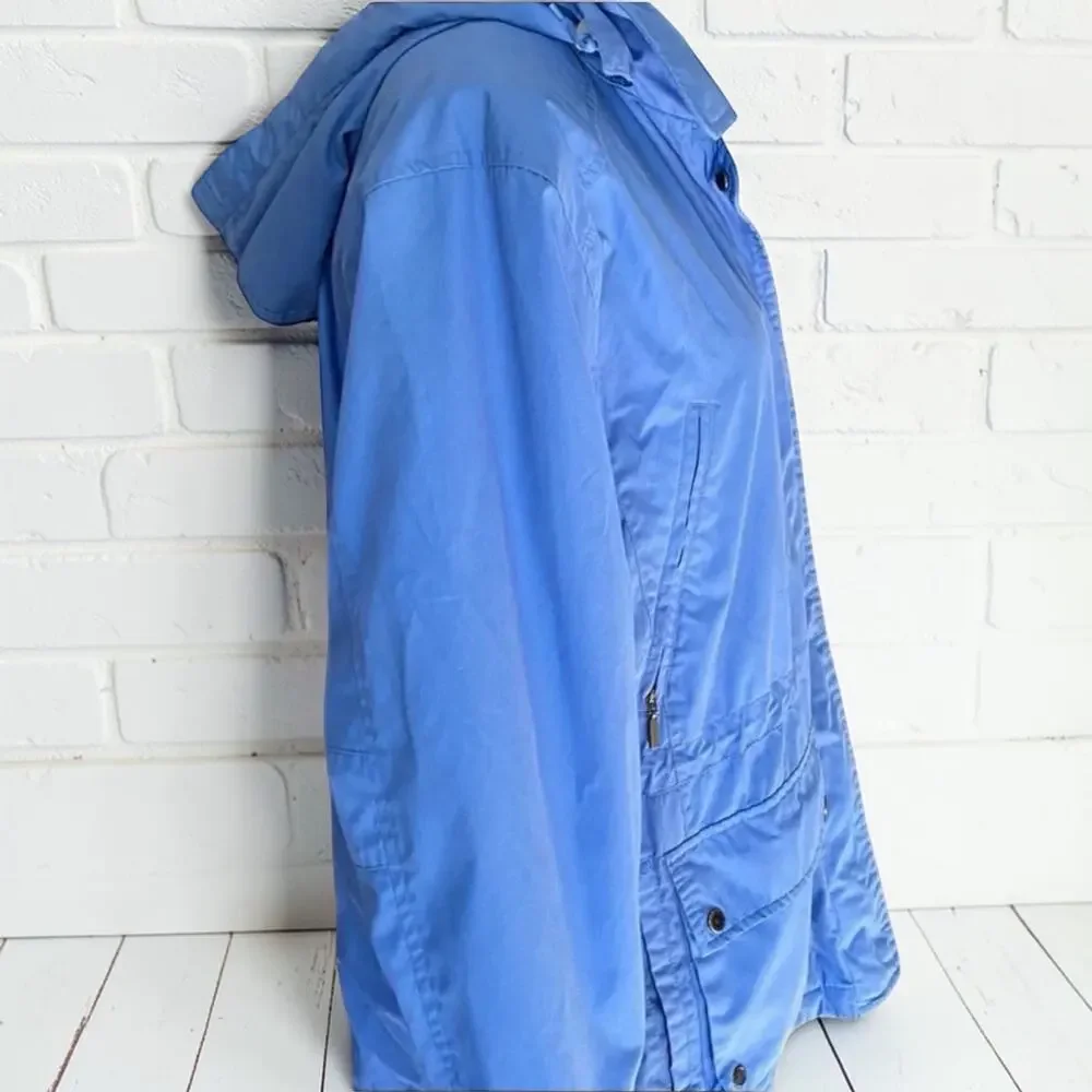 Vintage Pacific Trail Jacket Windbreaker Snap Hood Blue Womens Petite Small EUC